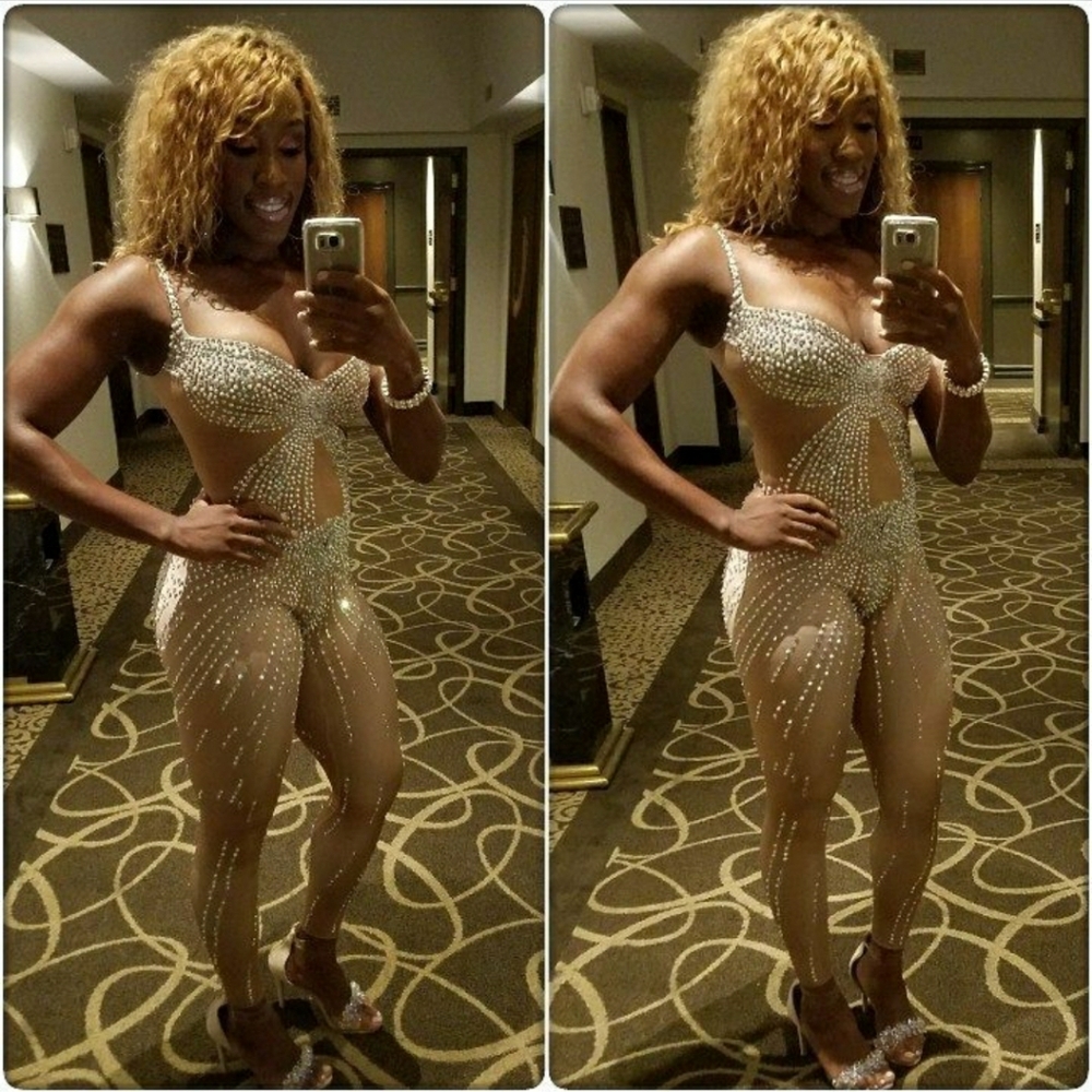 Embellished rhinestone nude jumpsuit